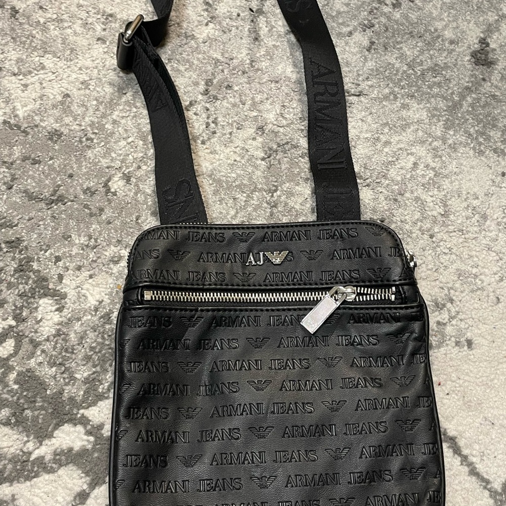 Armani Jeans Embossed Black Messenger Bag